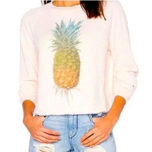 Wildfox Soft Pink Pineapple Crewneck Oversized Baggy Beach Jumper Sweatshirt S